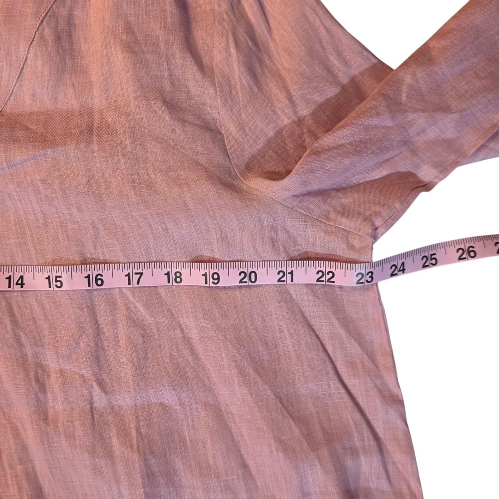 NEW Lintico Joanna Pink 100% Linen Tunic Top XL Split V-Neck 3/4 Sleeve Blouse - Picture 3 of 6